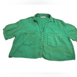 Zara Green Button Down Shirt Relaxed Fit